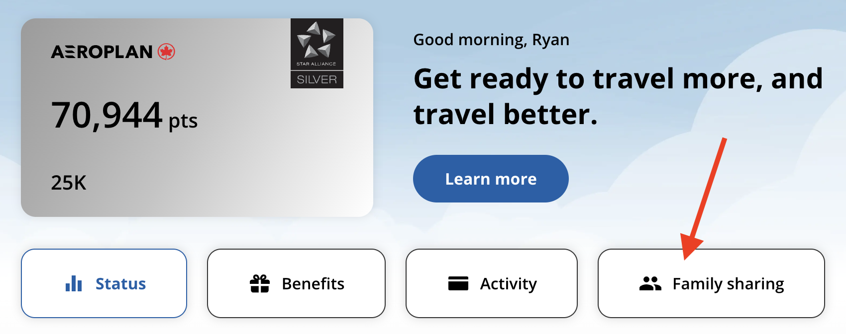 Aeroplan family sharing button Aeroplan family sharing button