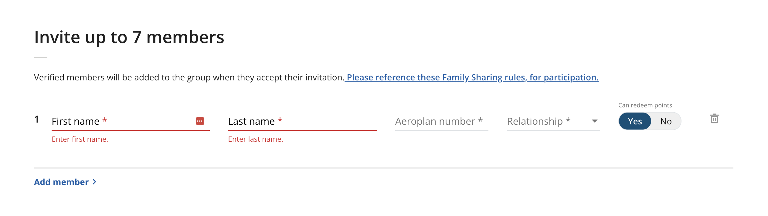 Aeroplan family sharing invitation page Aeroplan family sharing invitation page