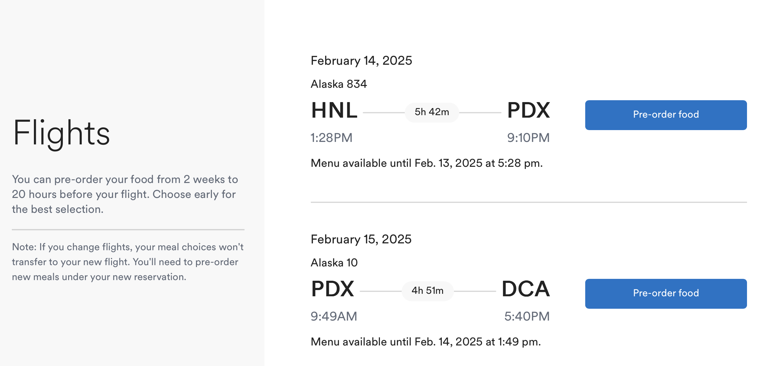 Alaska Preorder Flights Screen Alaska Preorder Flights Screen