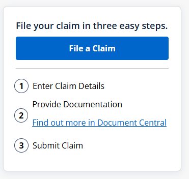 Chase Card Benefits file a claim button