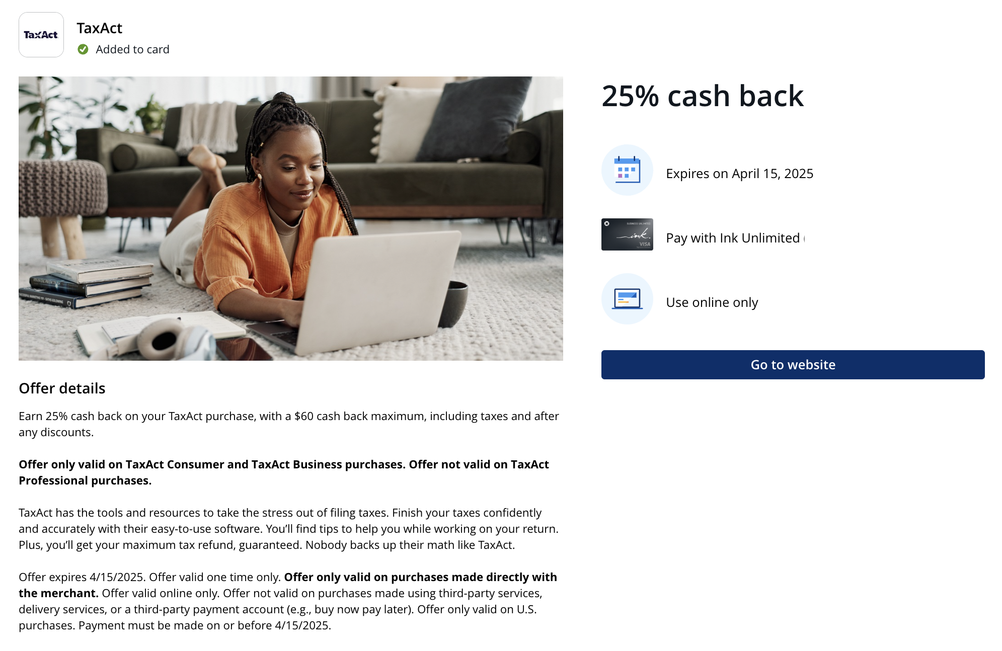 Chase Offer TaxAct spring 2025