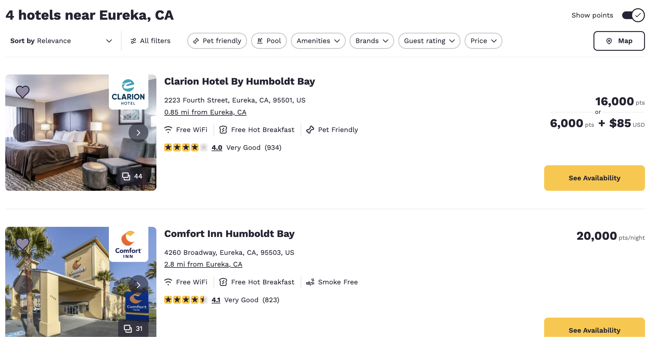 Choice Privileges points options near Eureka CA