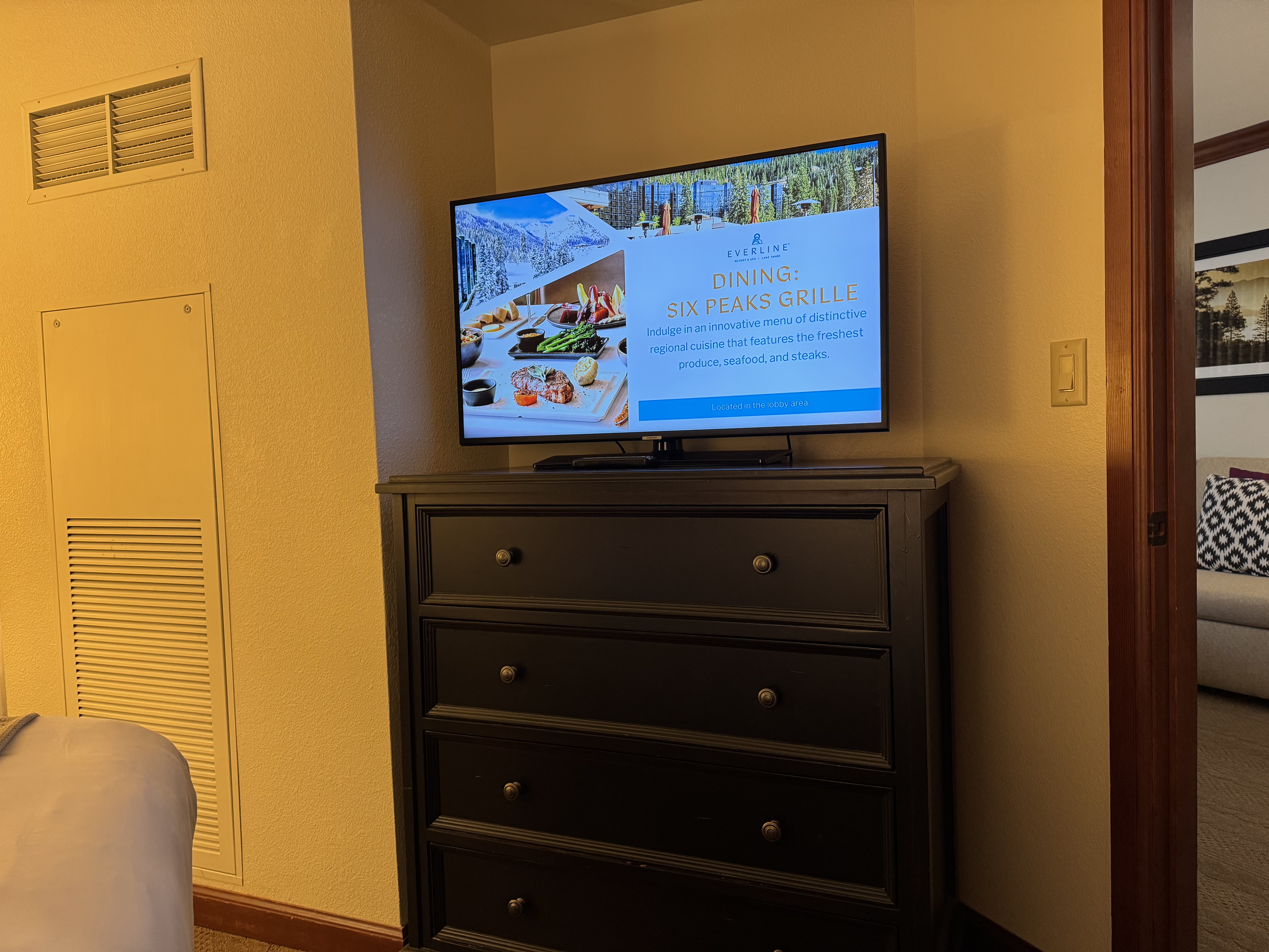Everline Resort Spa Destination Hyatt Fireplace Suite Valley View bedroom TV dresser