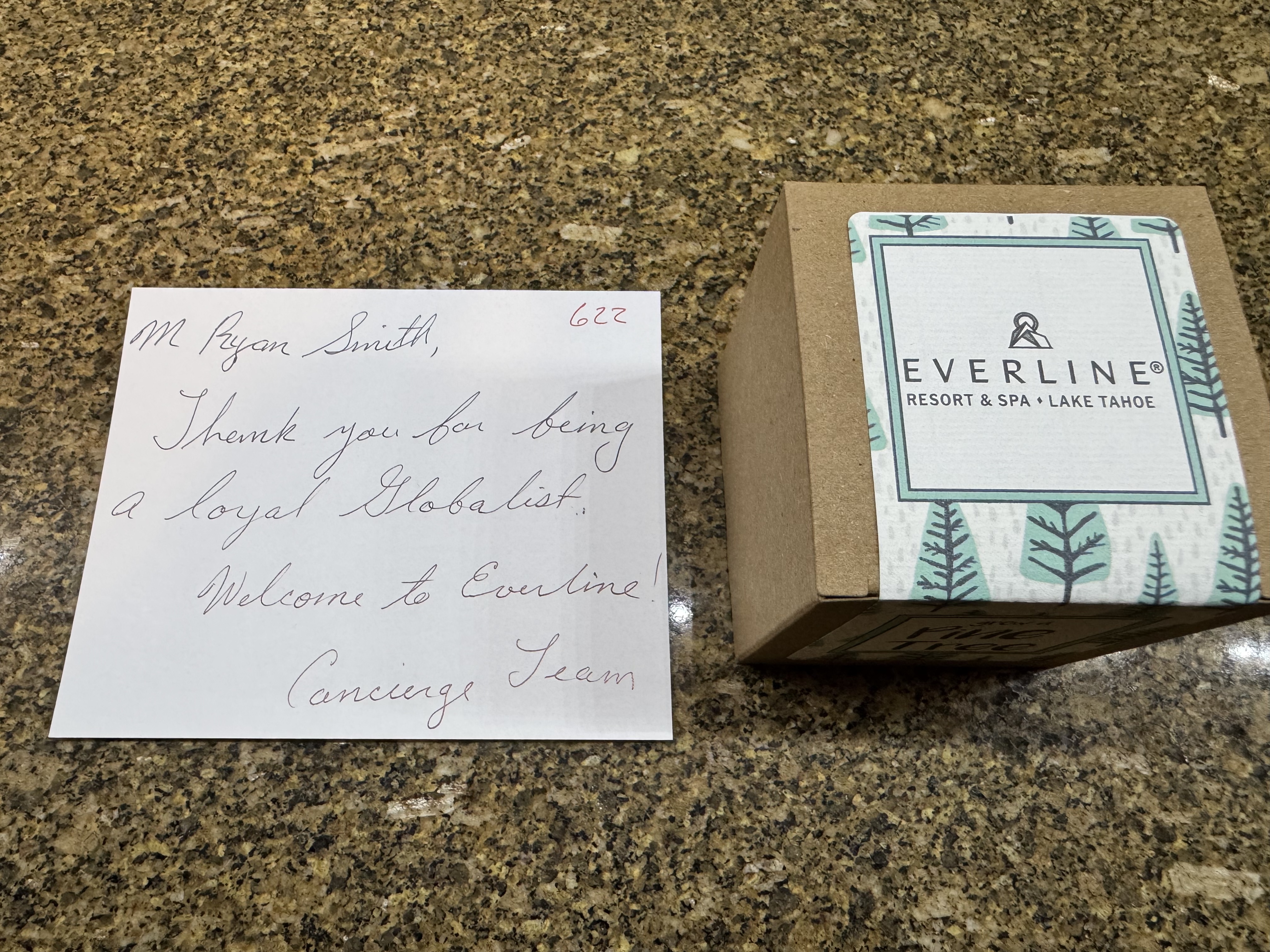 Everline Resort Spa Destination Hyatt welcome gift note
