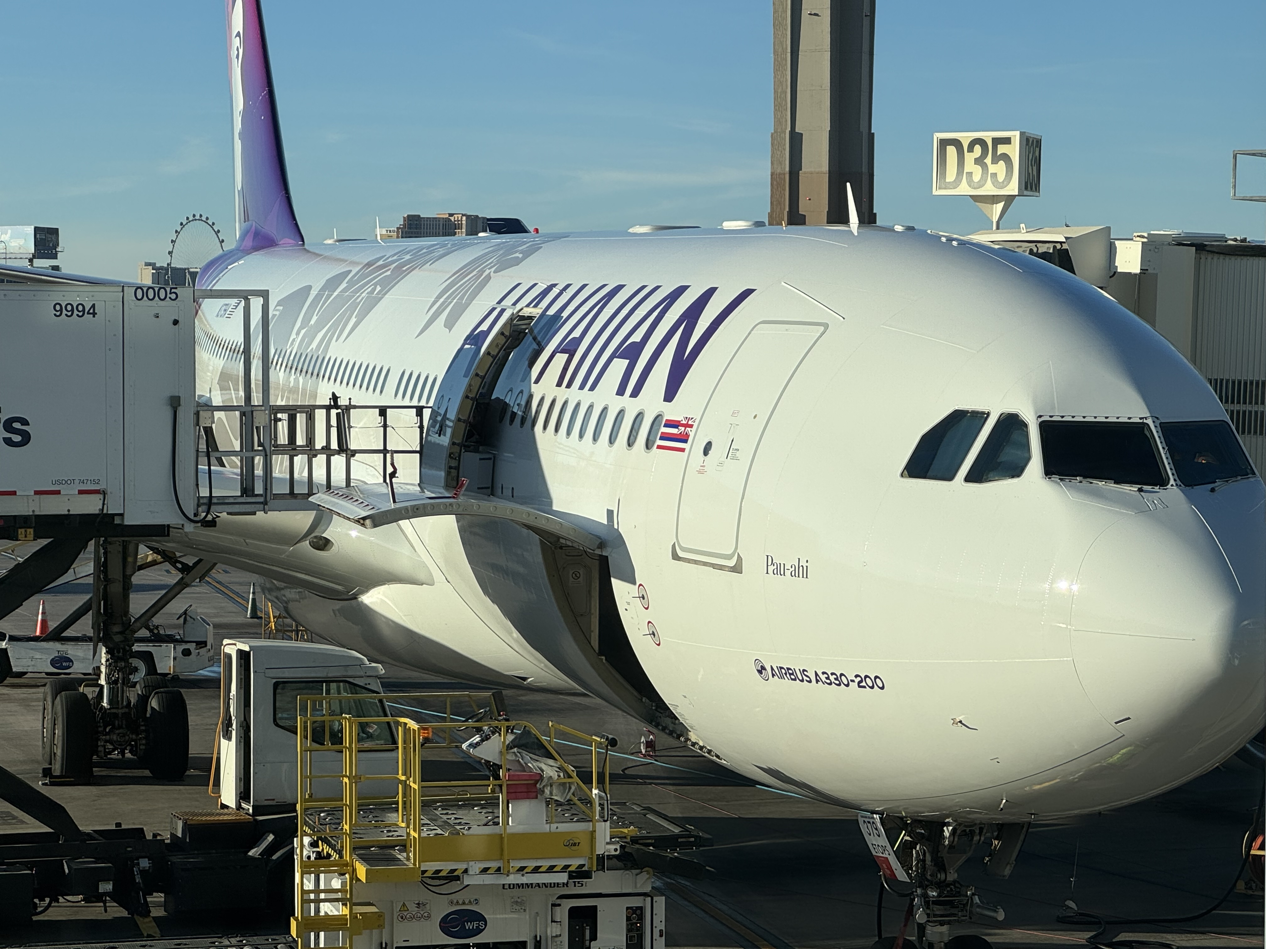 Hawaiian Airlines Flight Attendant Hawaiian Airlines A330 at Las Vegas catering loading