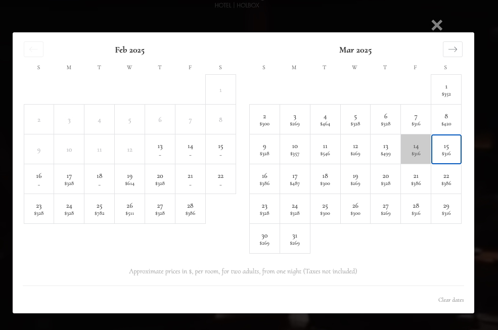 Villas Flamingos rate calendar