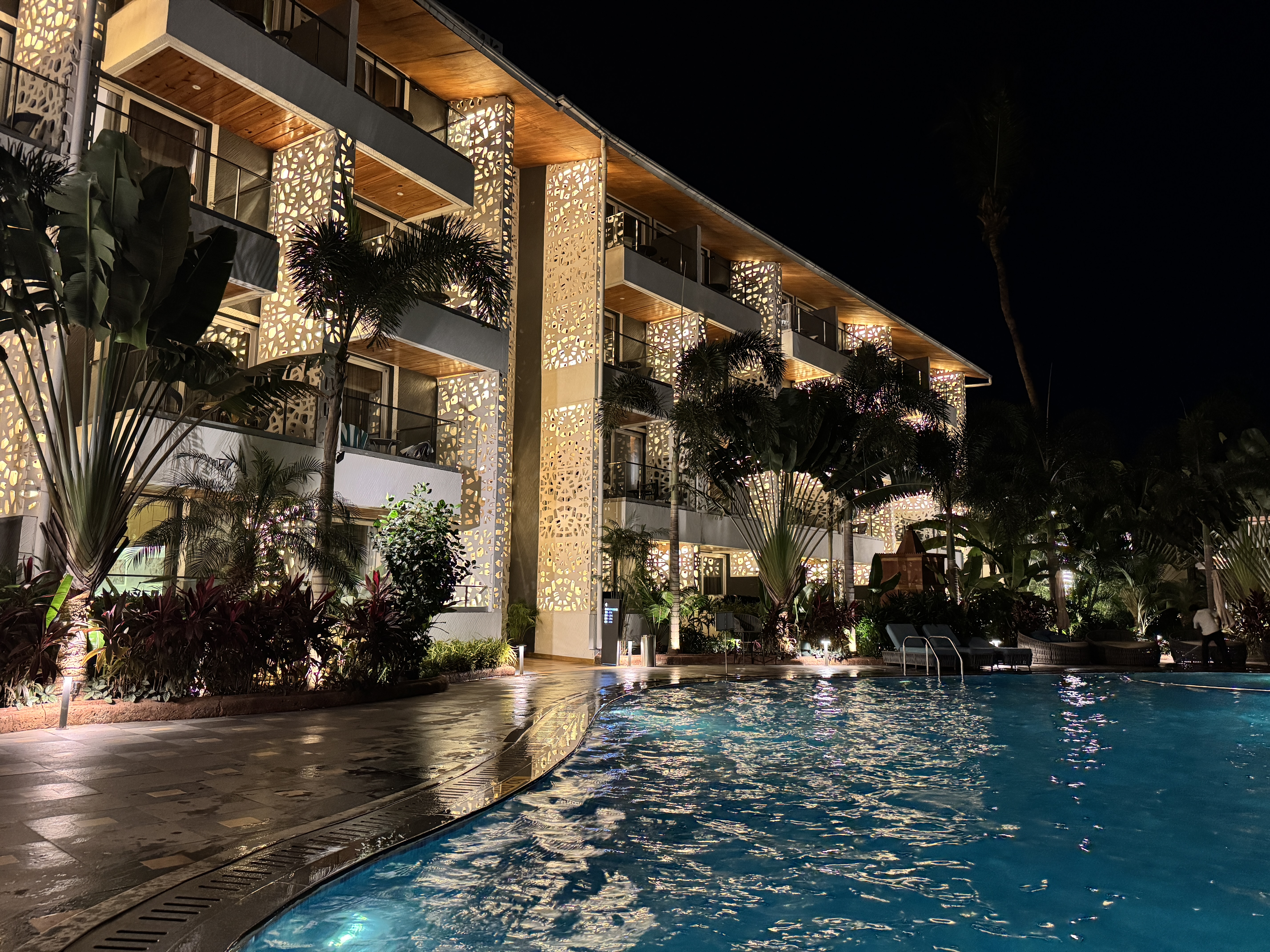 Hyatt Place Goa Candolim pool at night Hyatt Place Goa Candolim pool at night