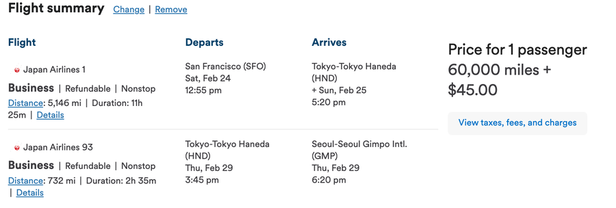 JAL 60k pre devaluation Alaska stopover