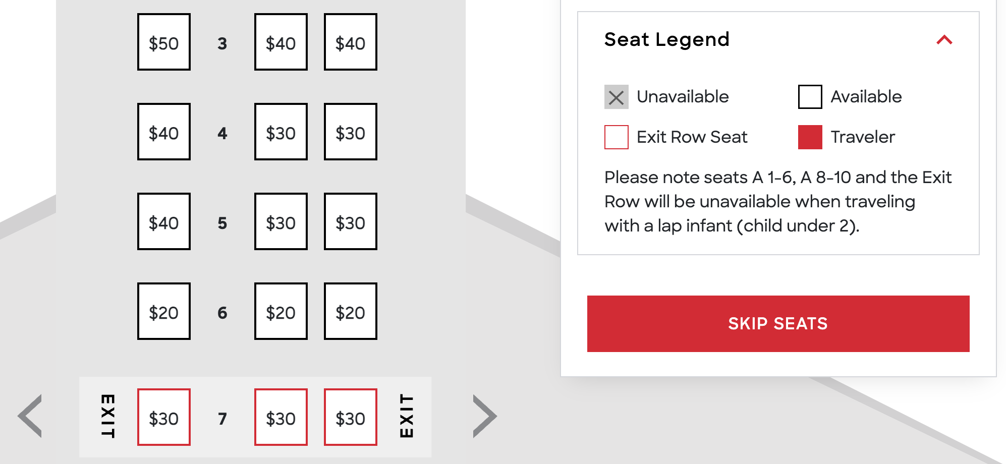 JSX cost to choose seat JSX cost to choose seat