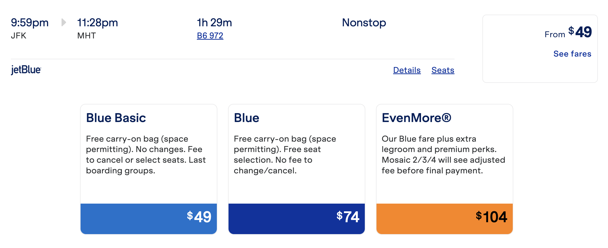 JetBlue JFK MHT fare June 13 2025 JetBlue JFK MHT fare June 13 2025