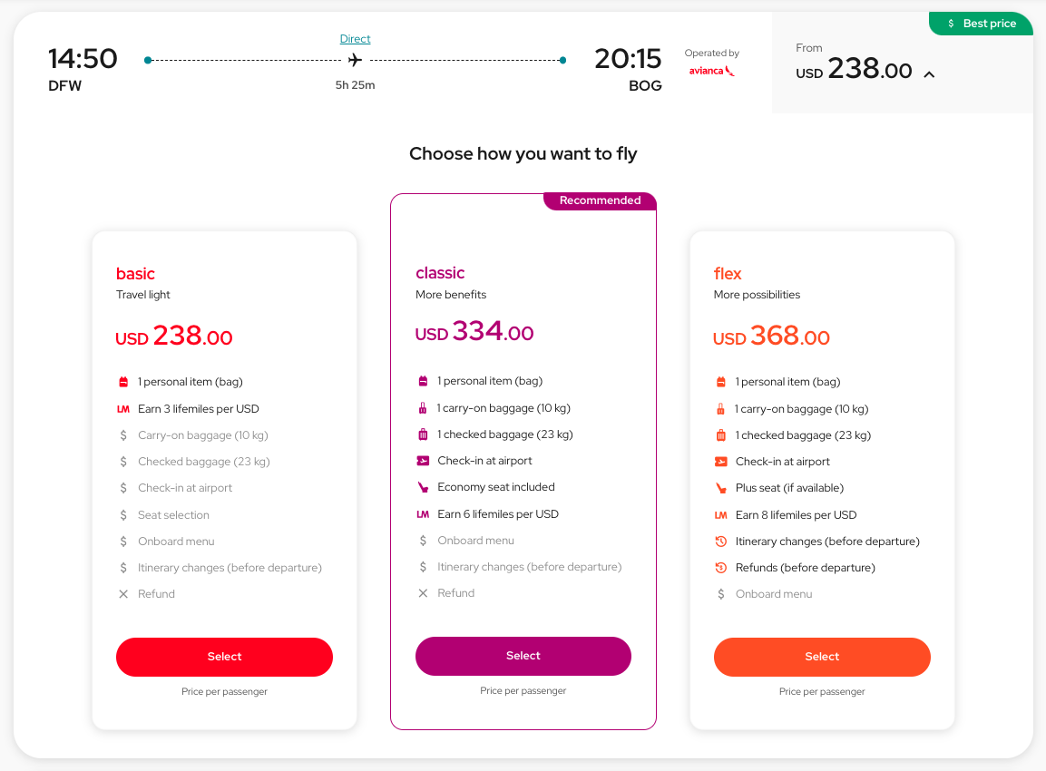 Price Avianca flight DFW BOG Price Avianca flight DFW BOG