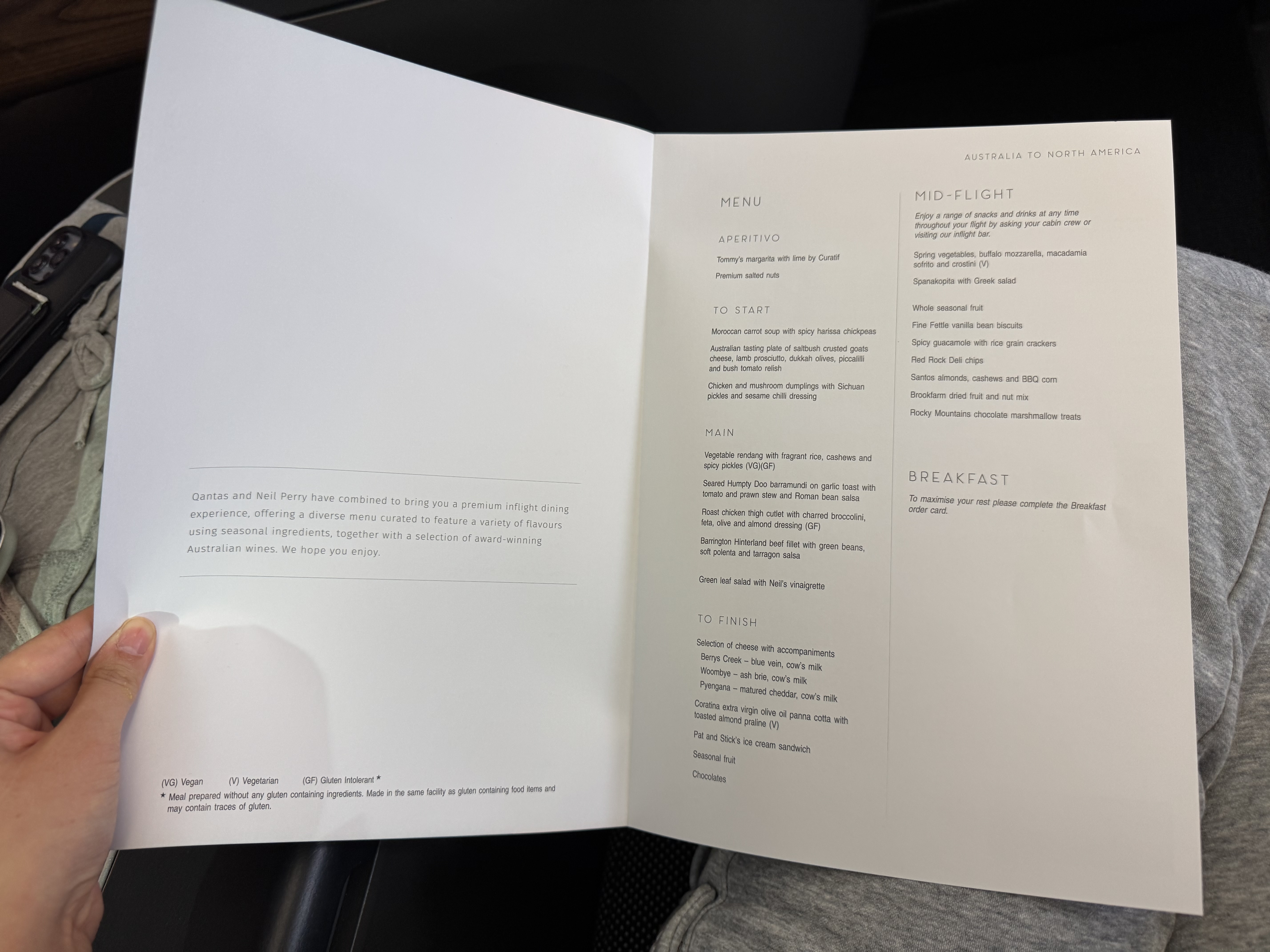 Qantas Business Class Menu Options