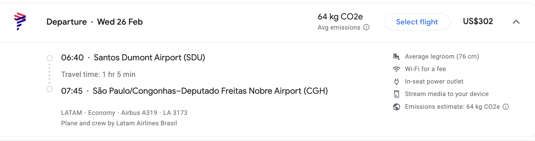 SDU to CGH for USD302