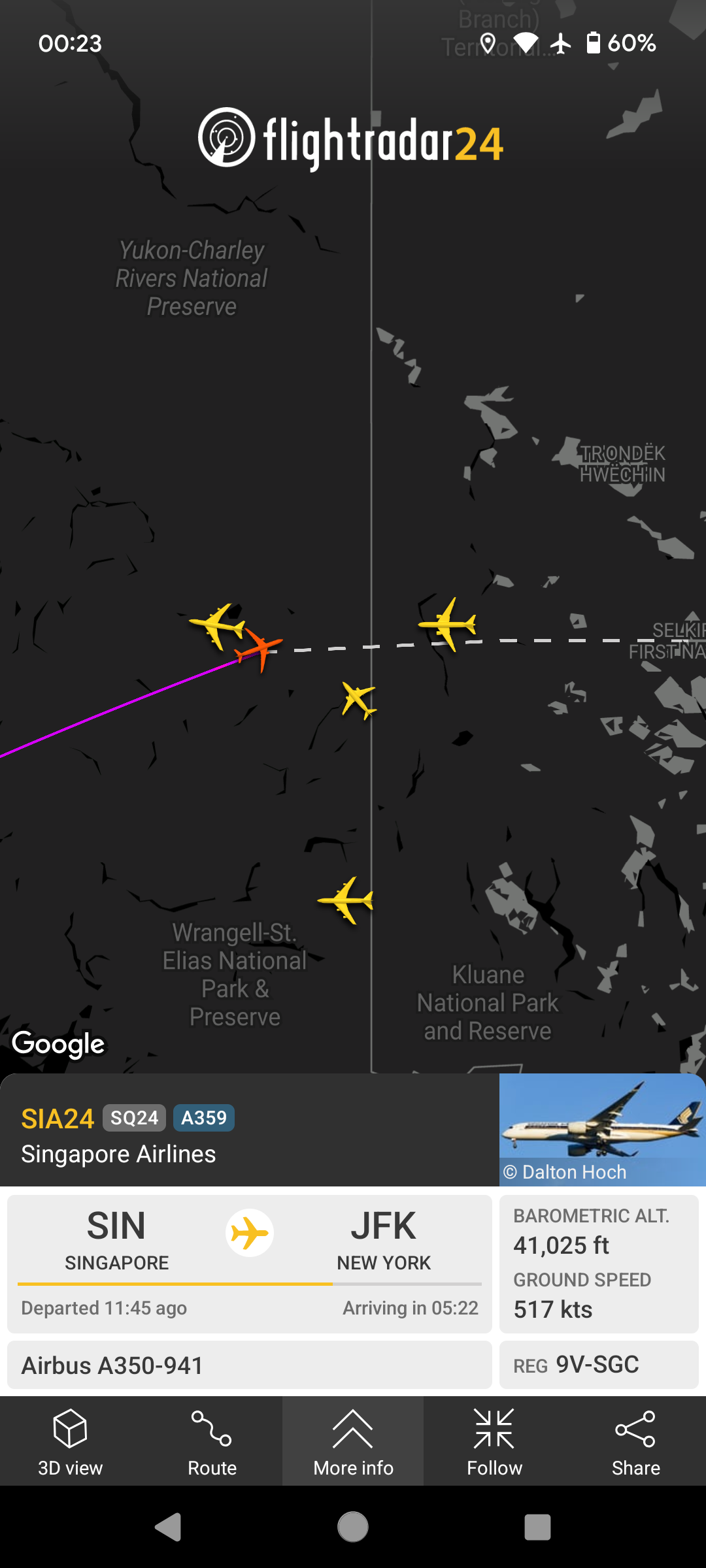 Singapore Airlines Flying Over Alaska Yukon