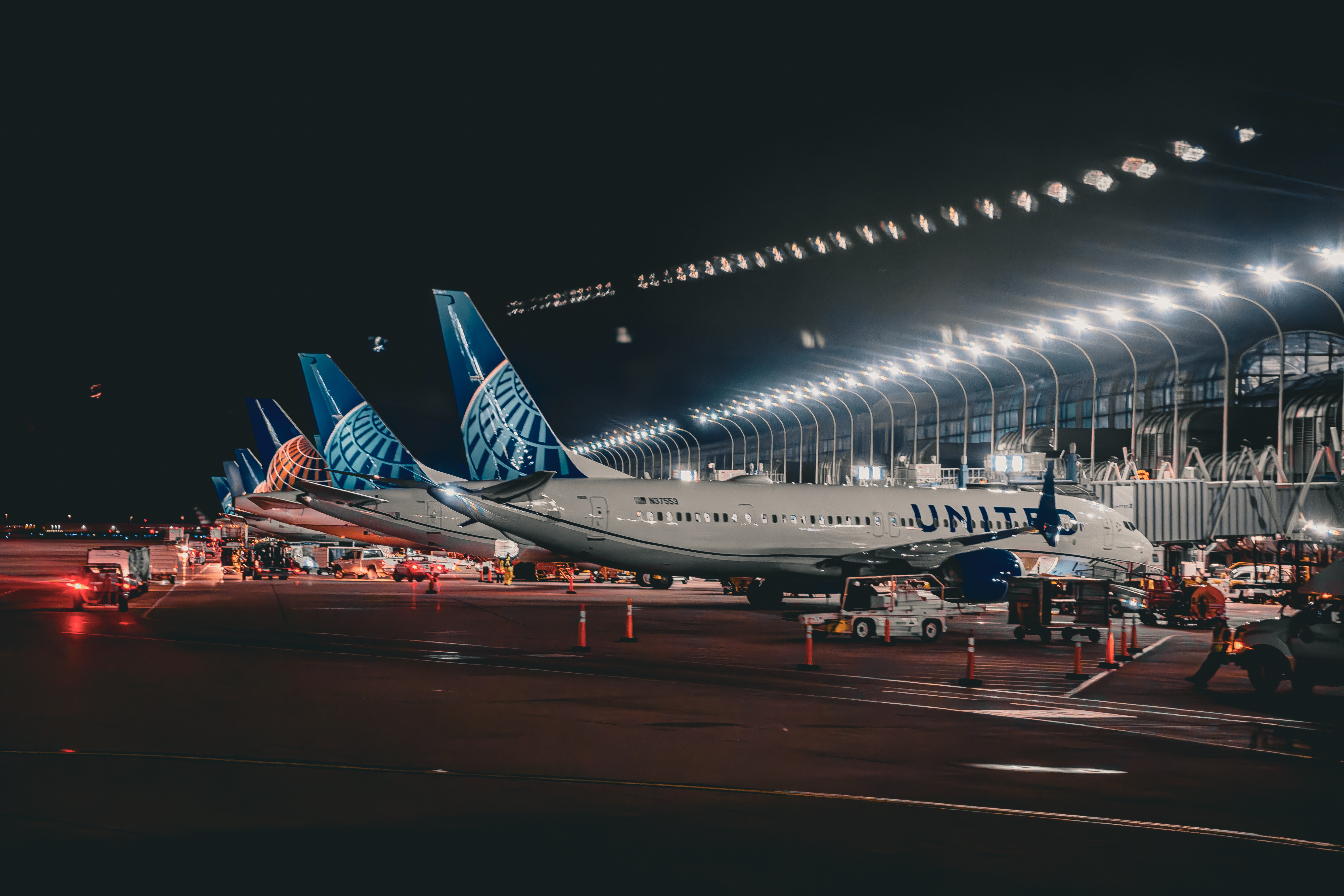 United planes at night at ORD United planes at night at ORD