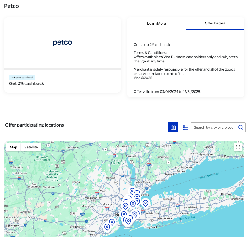 Visa SavingsEdge Petco in store offer New York City locations