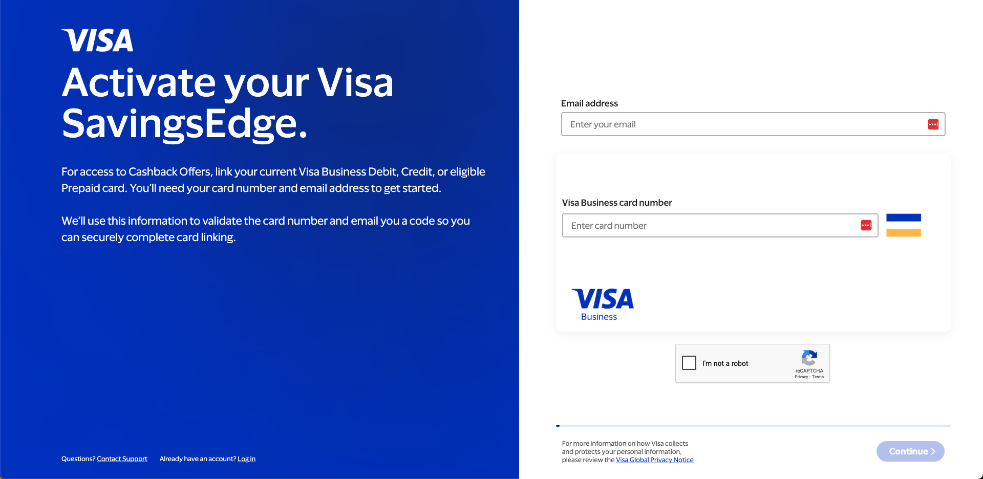 Visa SavingsEdge enrollment page