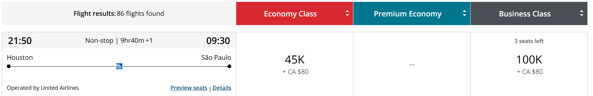 Aeroplan United IAH GRU Award new Aeroplan United IAH GRU Award new