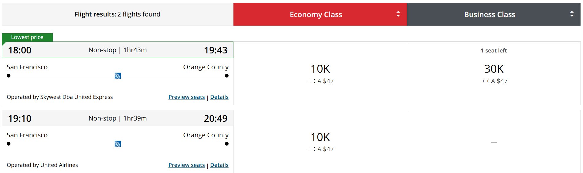 Aeroplan United Short Haul Award new Aeroplan United Short Haul Award new