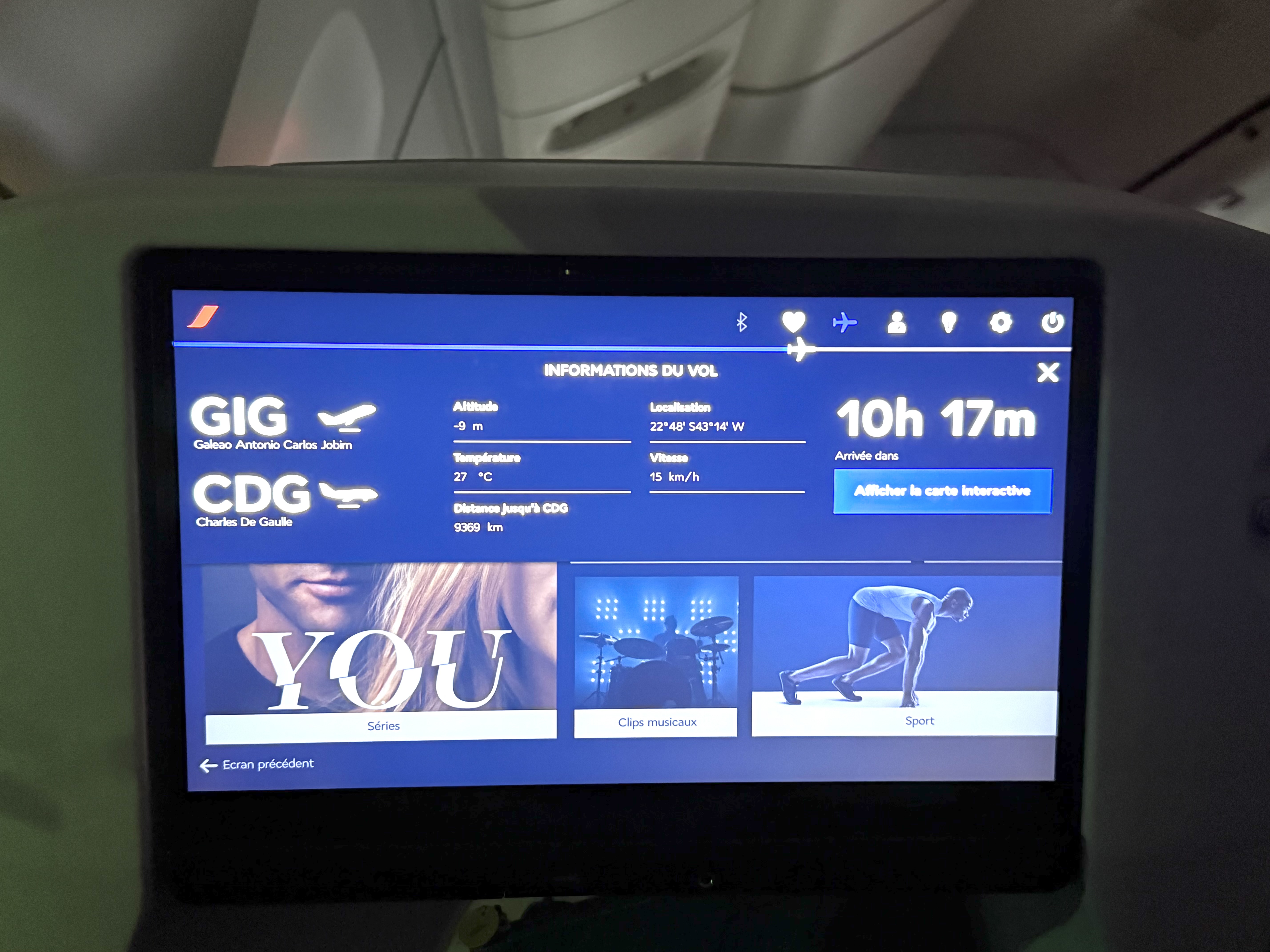 Air France Boeing 777 300 premium economy IFE screen Air France Boeing 777 300 premium economy IFE screen