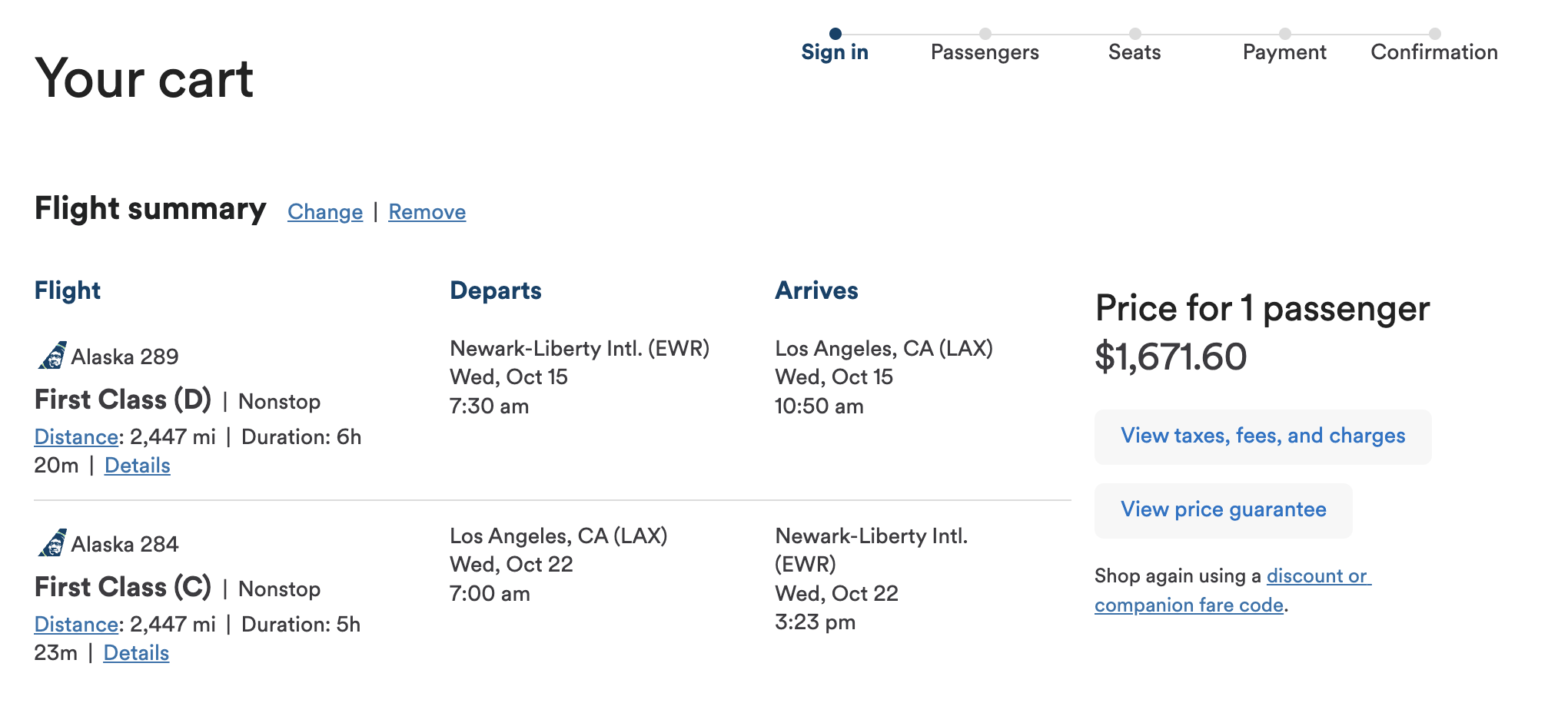 Alaska EWR to LAX First Class Alaska EWR to LAX First Class