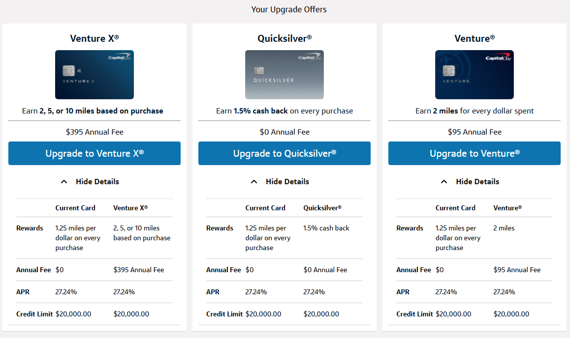Capital One Venture upgrade comparison details Capital One Venture upgrade comparison details