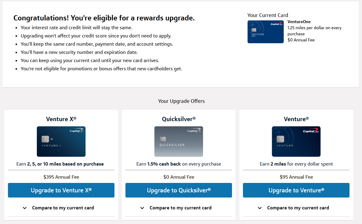 Capital One Venture upgrade offers Capital One Venture upgrade offers