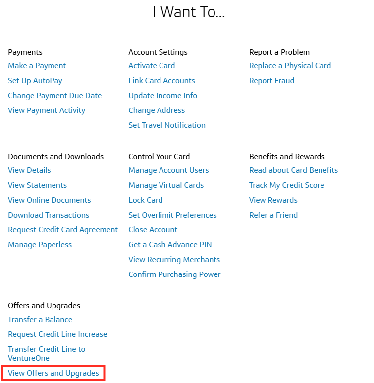 Capital One online account view offers and upgrades Capital One online account view offers and upgrades