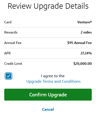 Capital One upgrade confirmation Capital One upgrade confirmation