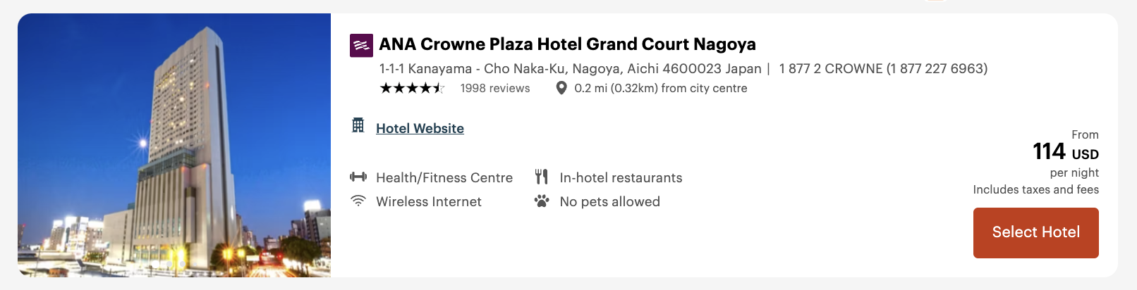 Crowne Plaza Nagoya cash price Crowne Plaza Nagoya cash price
