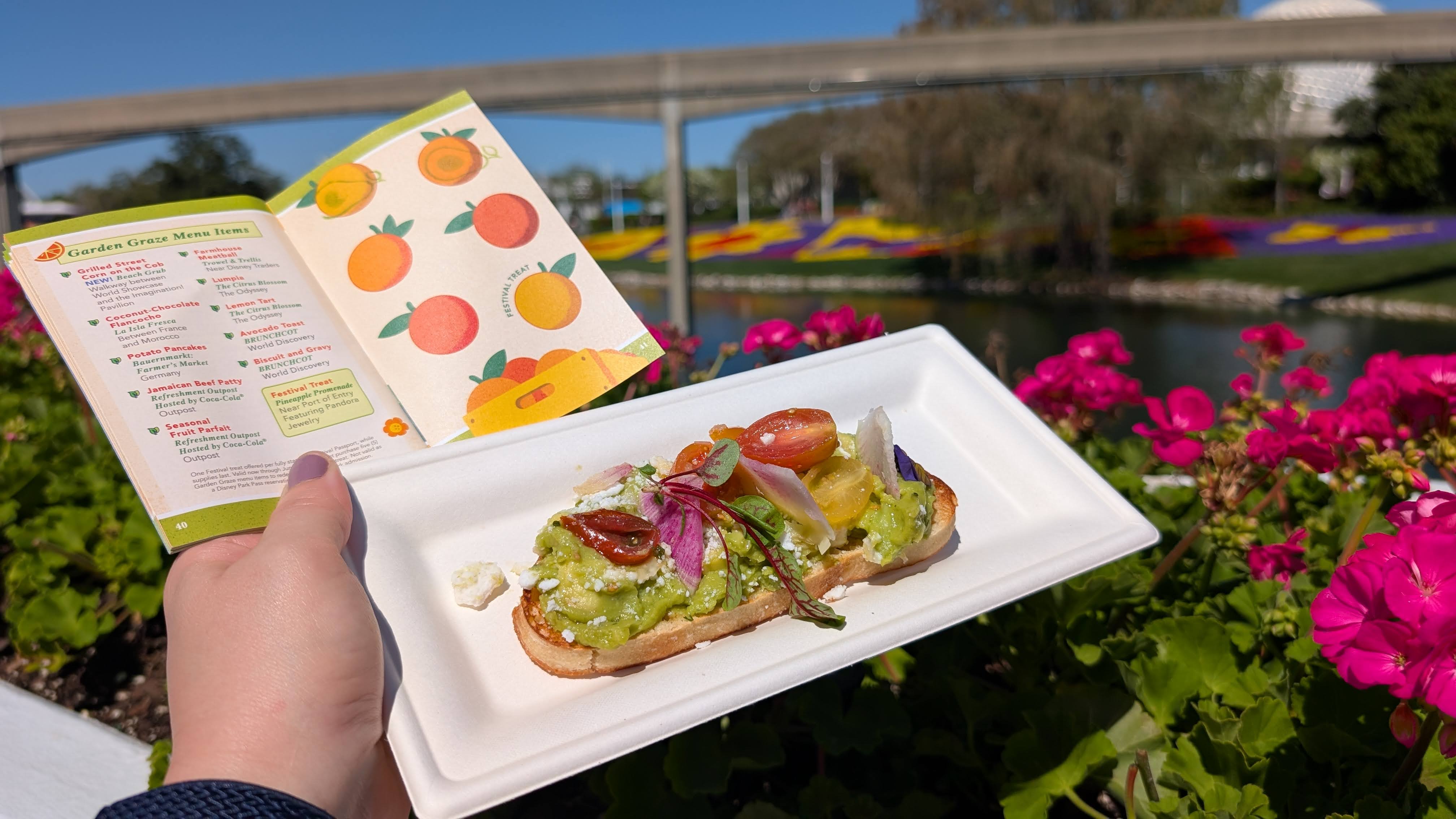 Epcot International Flower and Garden Festival food Brunchcot avocado toast flowers Epcot International Flower and Garden Festival food Brunchcot avocado toast flowers