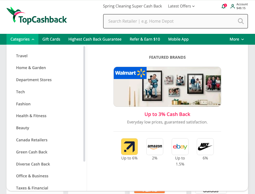 Finding a Merchant on TopCashBack