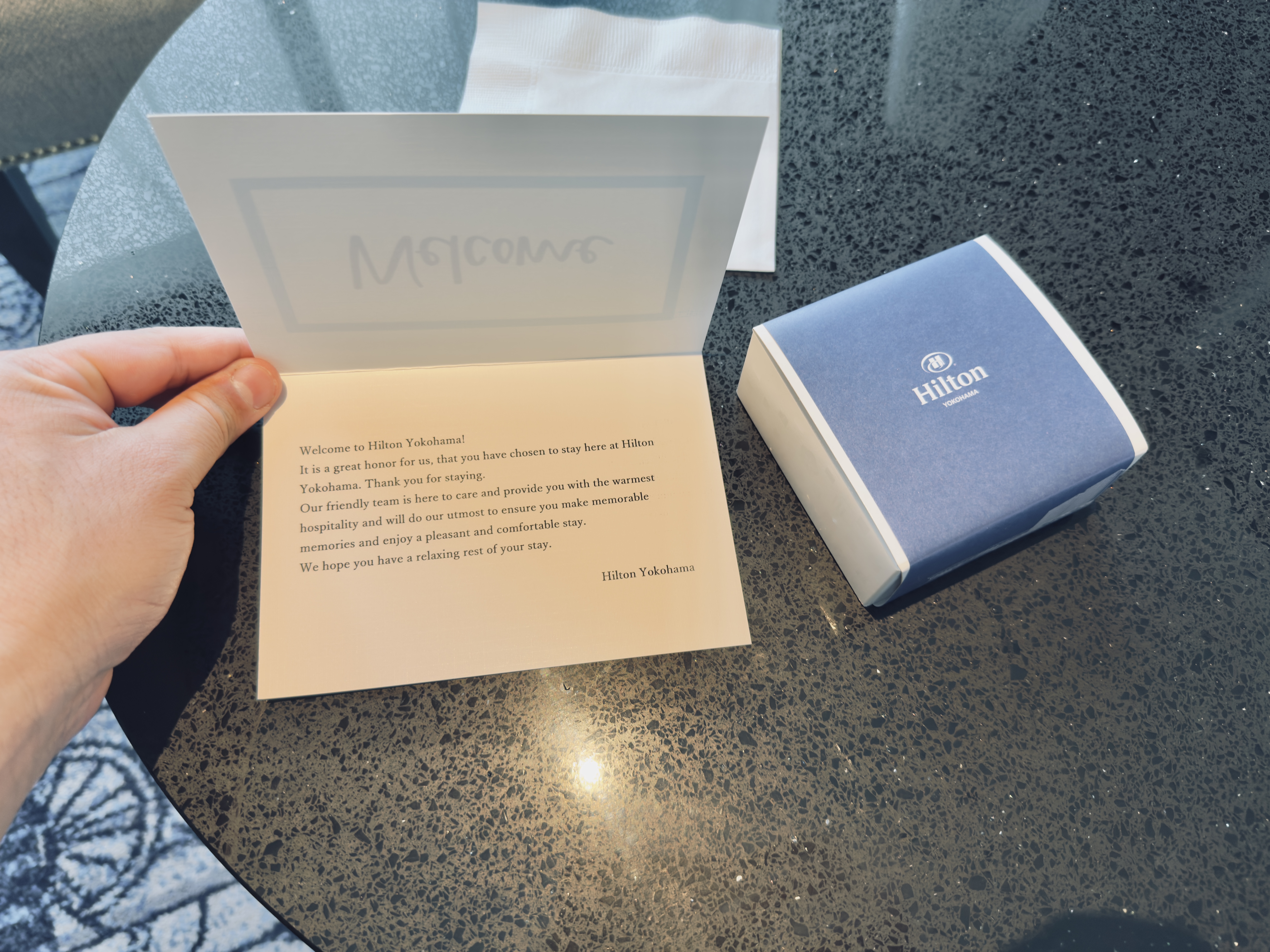Hilton Yokohama room welcome letter
