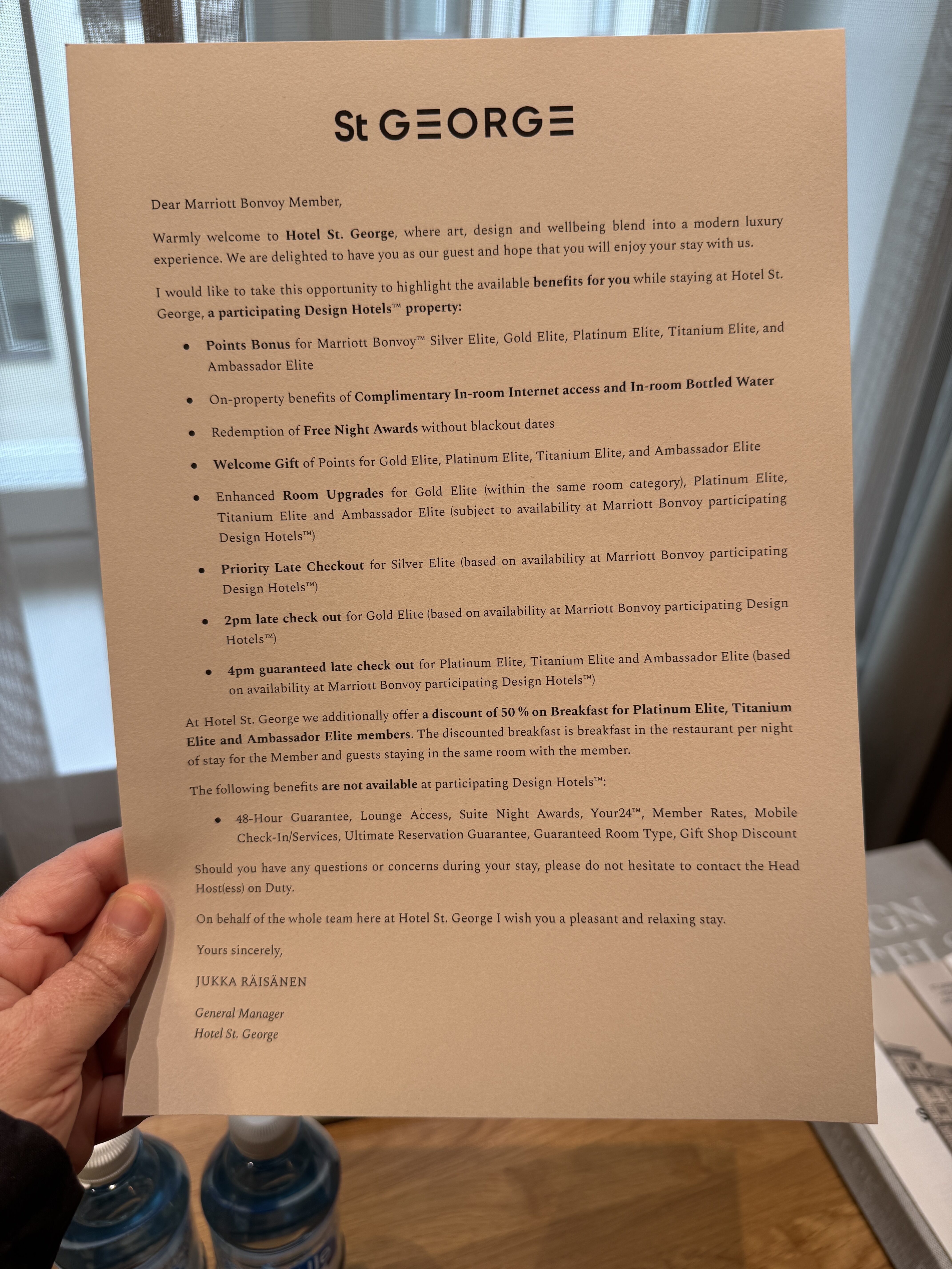 Hotel St George welcome letter Hotel St George welcome letter