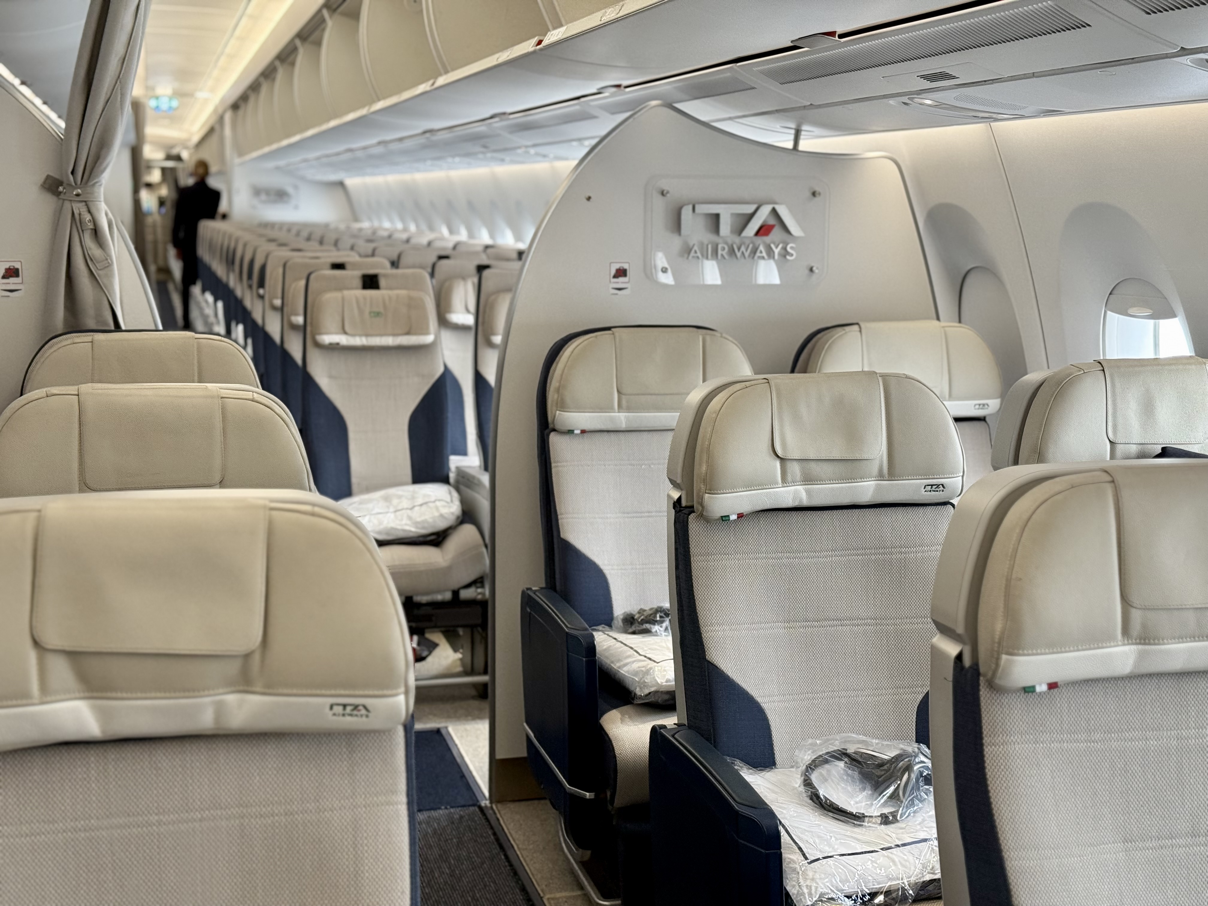 ITA Airways Airbus A350 premium economy close up ITA Airways Airbus A350 premium economy close up