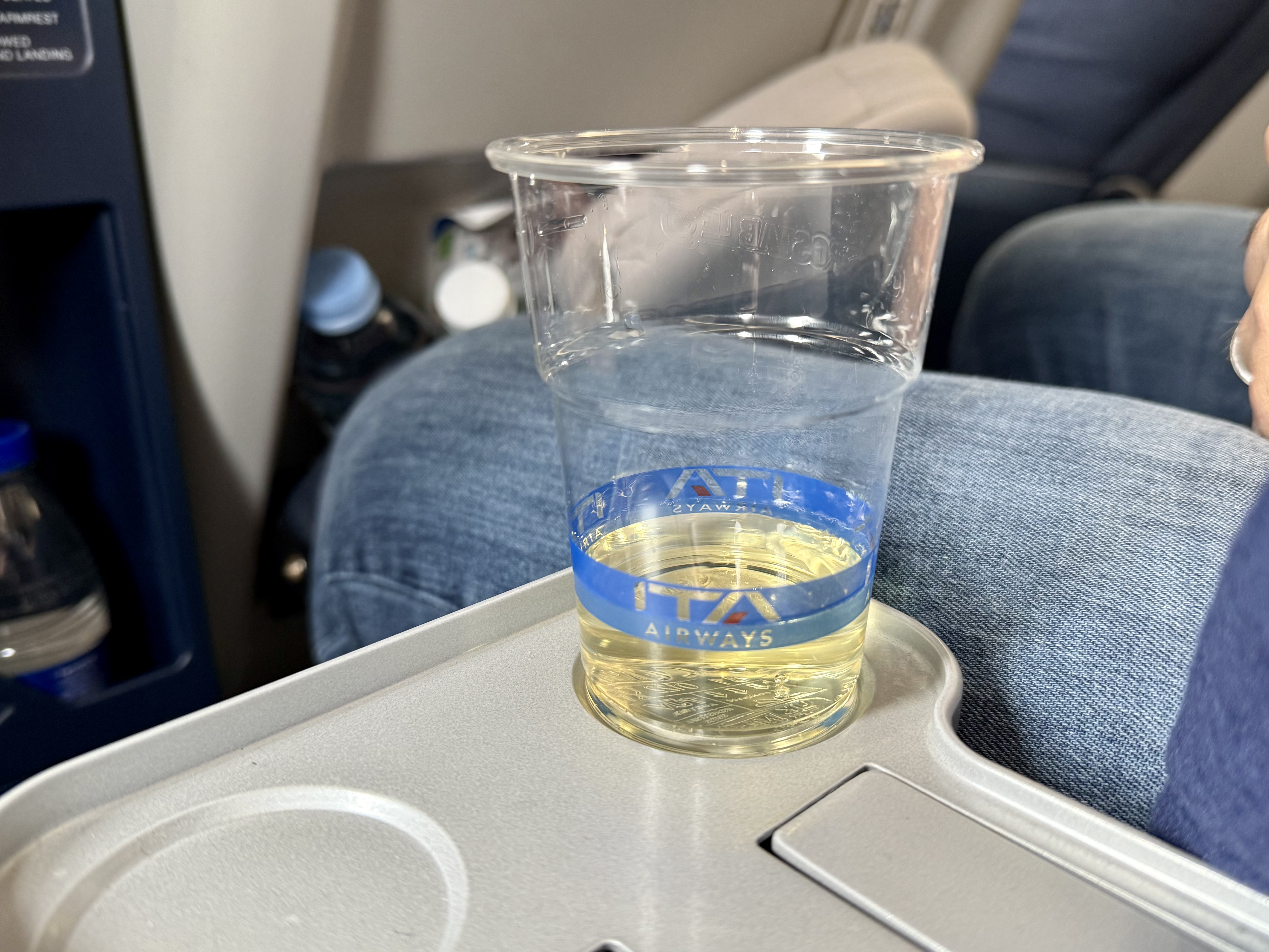 ITA Airways Airbus A350 premium economy welcome drink ITA Airways Airbus A350 premium economy welcome drink
