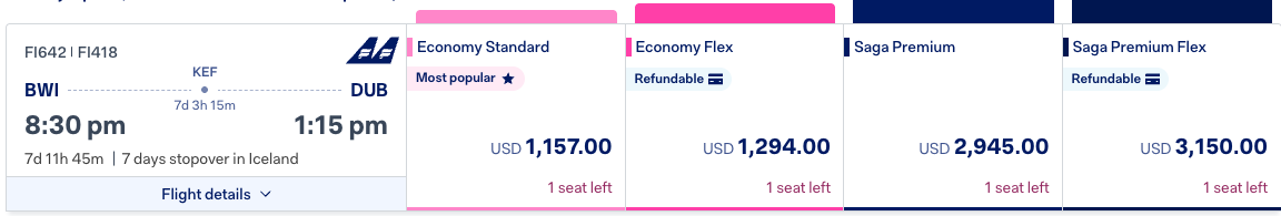 Icelandair Southwest stopover itinerary