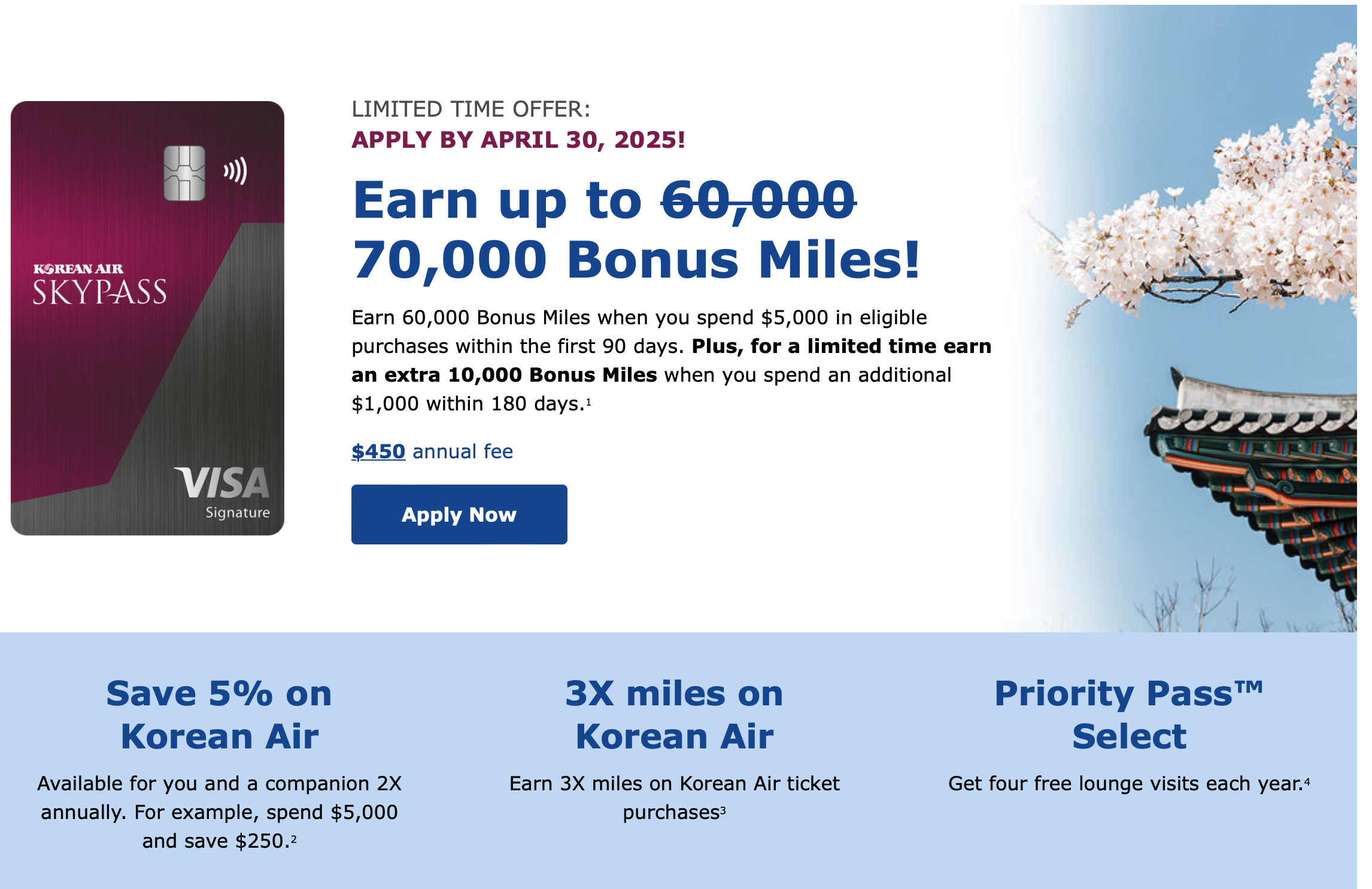 Korean Air SkyPass card 70k offer