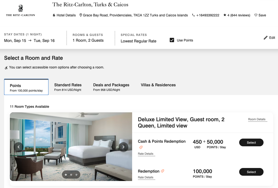 Ritz Carlton Turk Caicos Bonvoy points award Ritz Carlton Turk Caicos Bonvoy points award