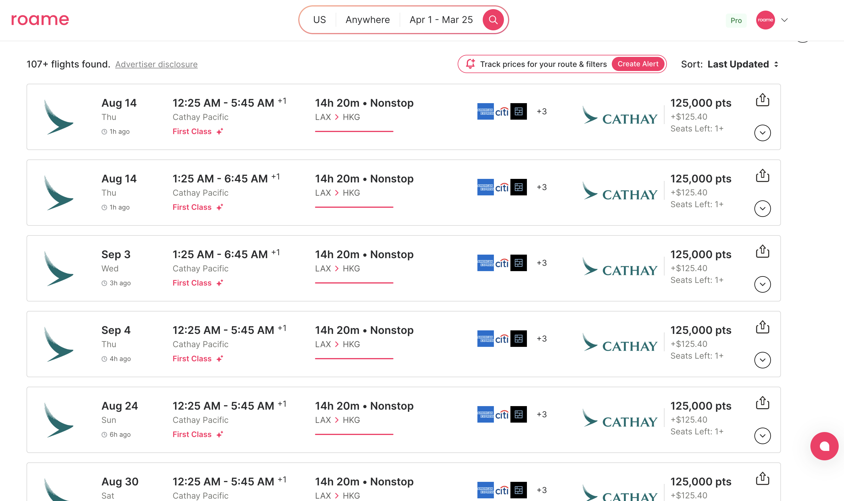 Roame.travel Cathay Pacific first class award result Roame.travel Cathay Pacific first class award result