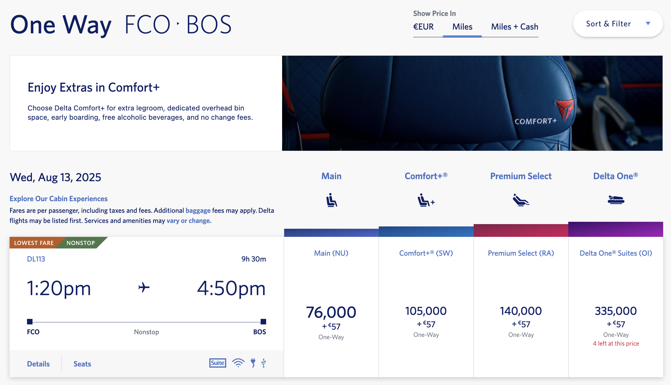 DL SkyMiles FCO-BOS