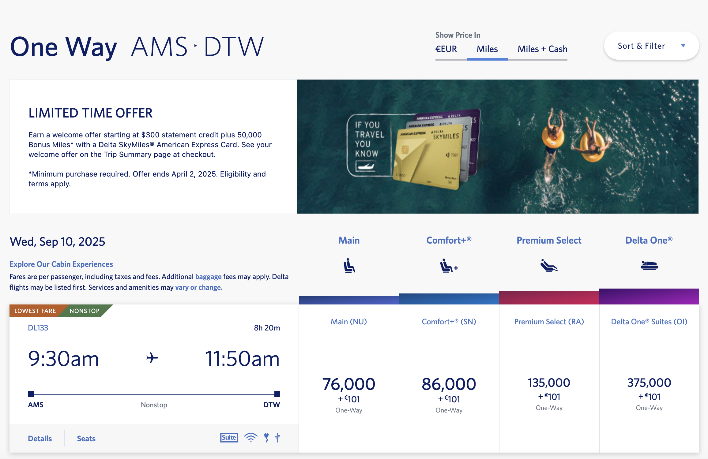 DL SkyMiles AMS-DTW redemption