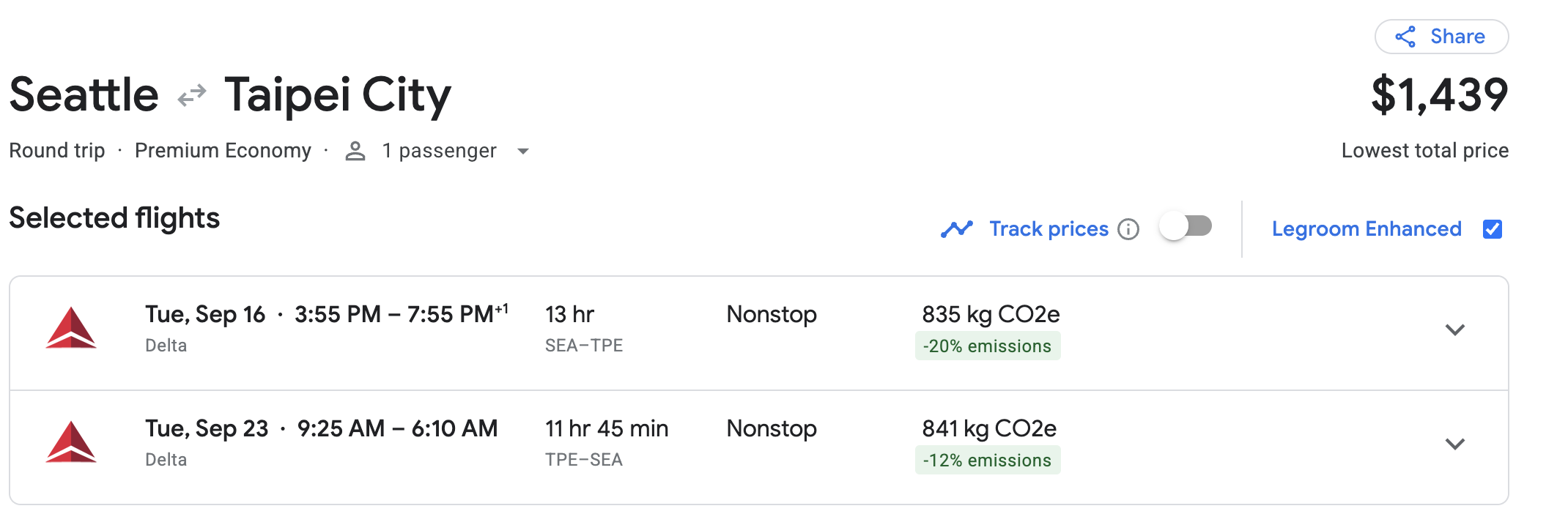 Seattle to Taipei on DL price