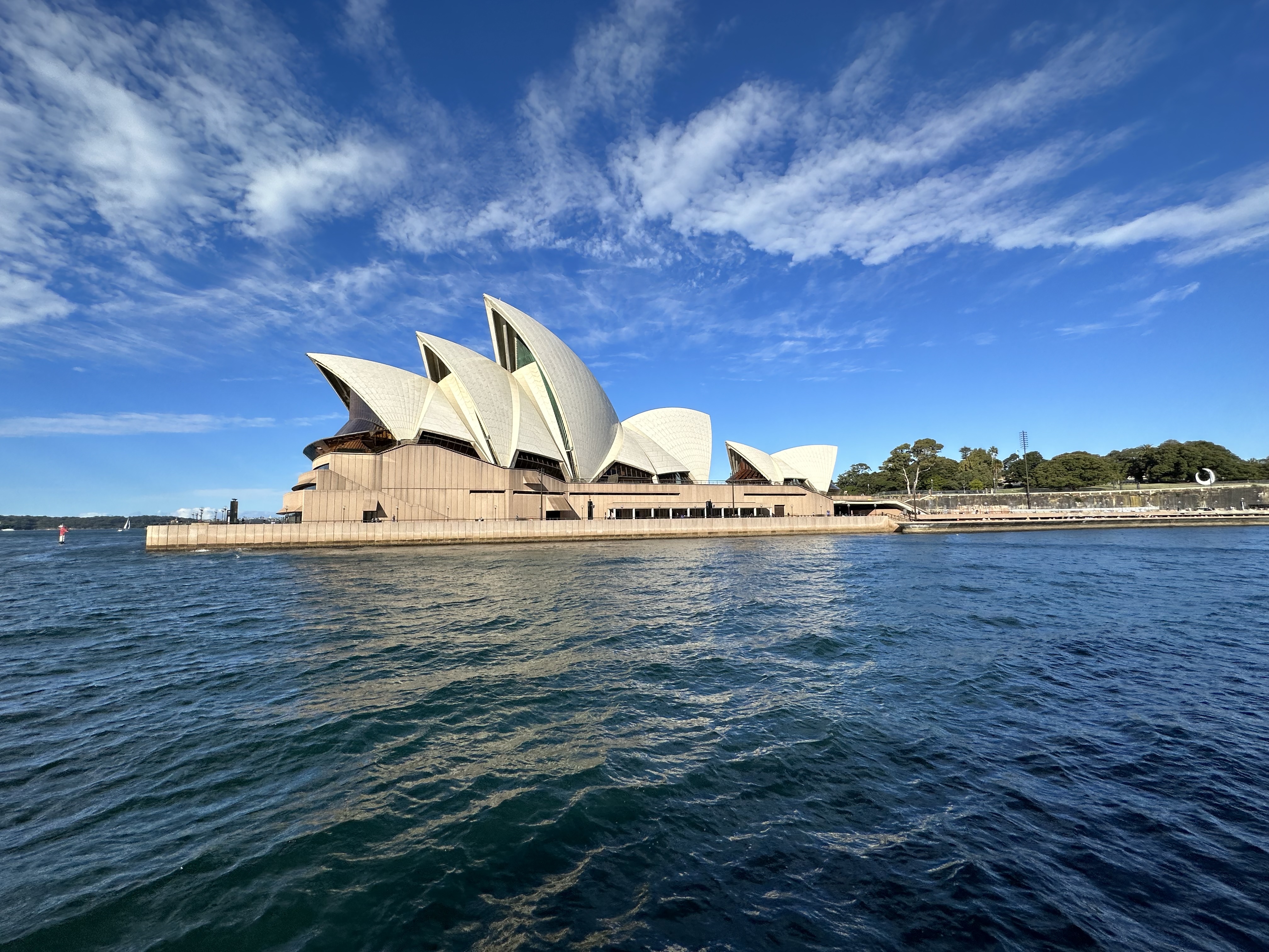 Man standing in front of waterfall Sydney Opera House Sunny Day