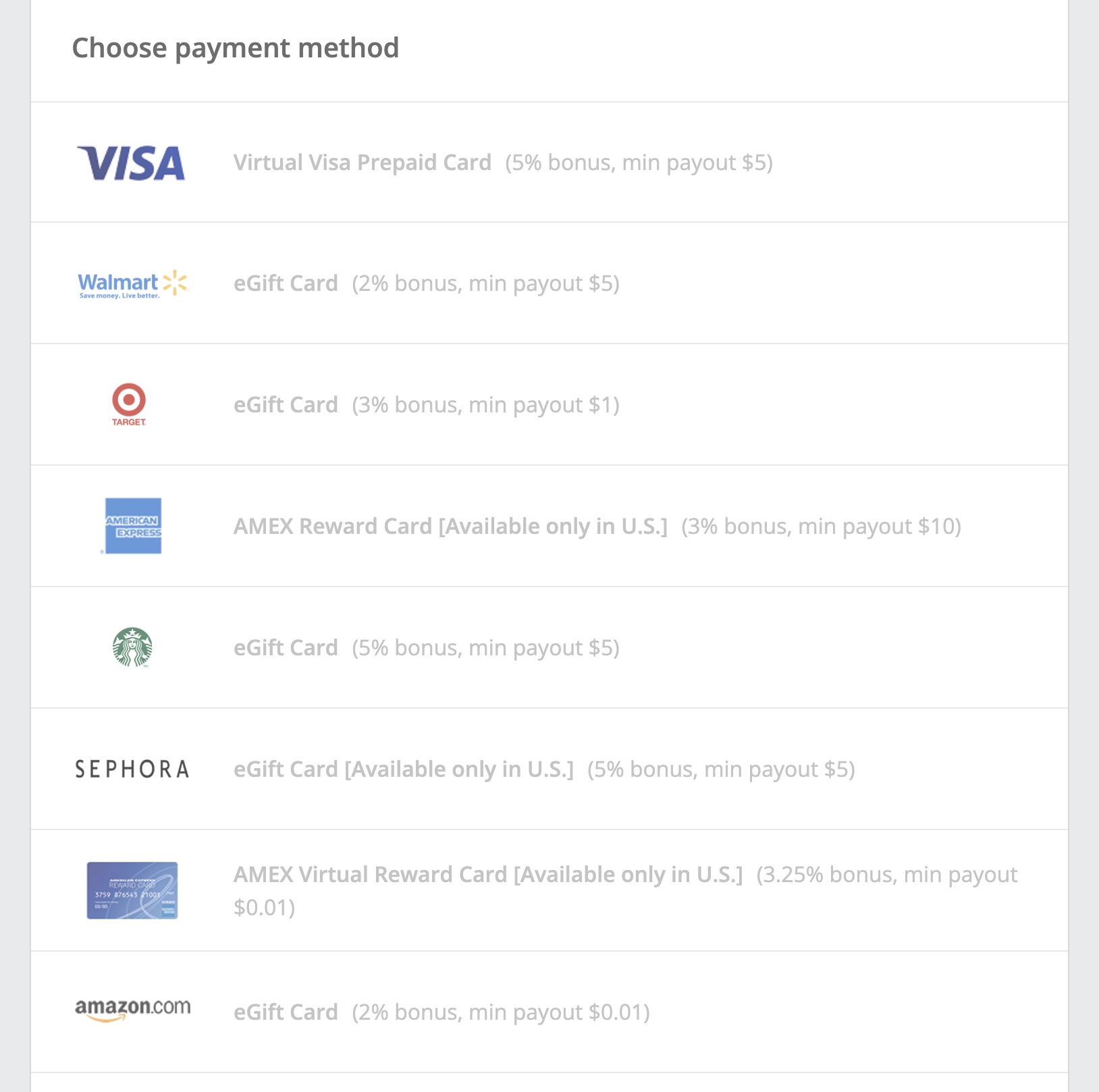 TopCashBack Payout Options