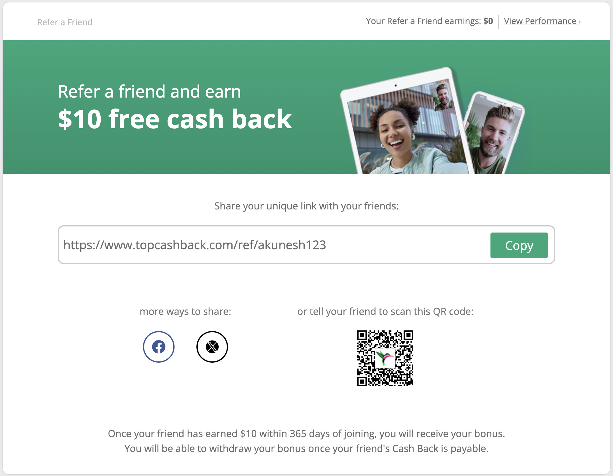 TopCashBack Refer A Friend Page