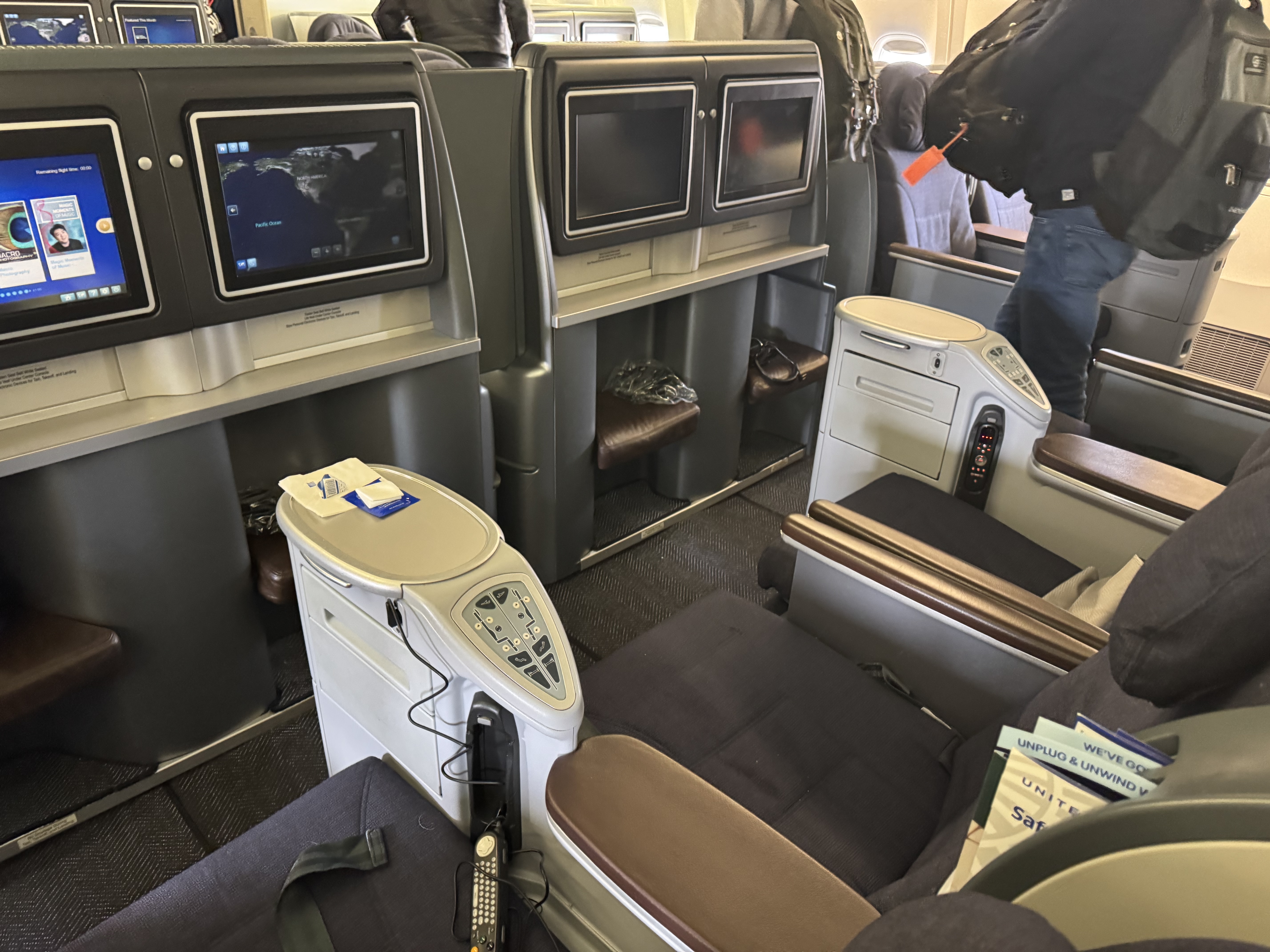 United Airlines Continental business class on a Boeing 777-200 closeup