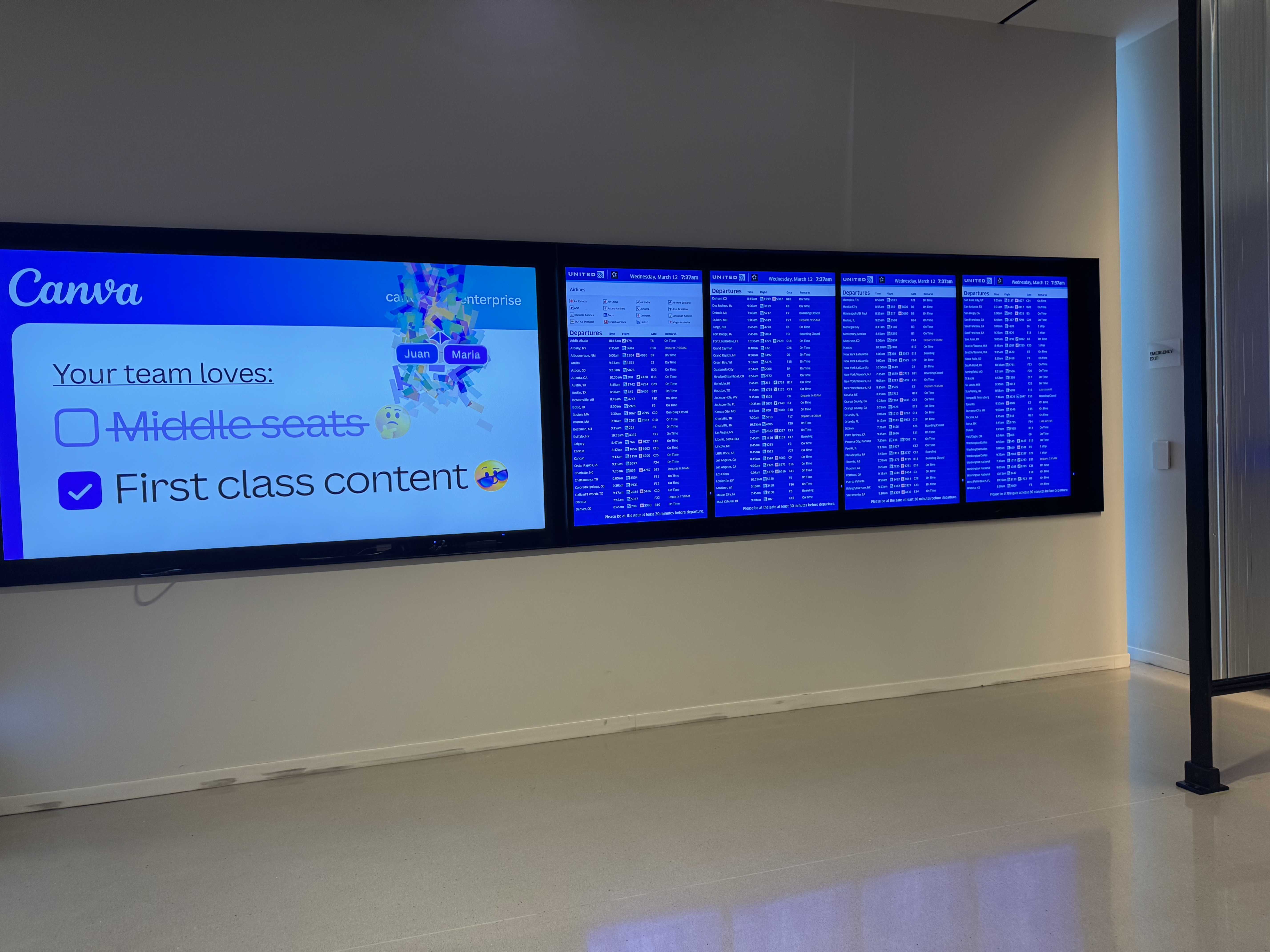 United Club Chicago ORD T1 Gate C10 departure boards