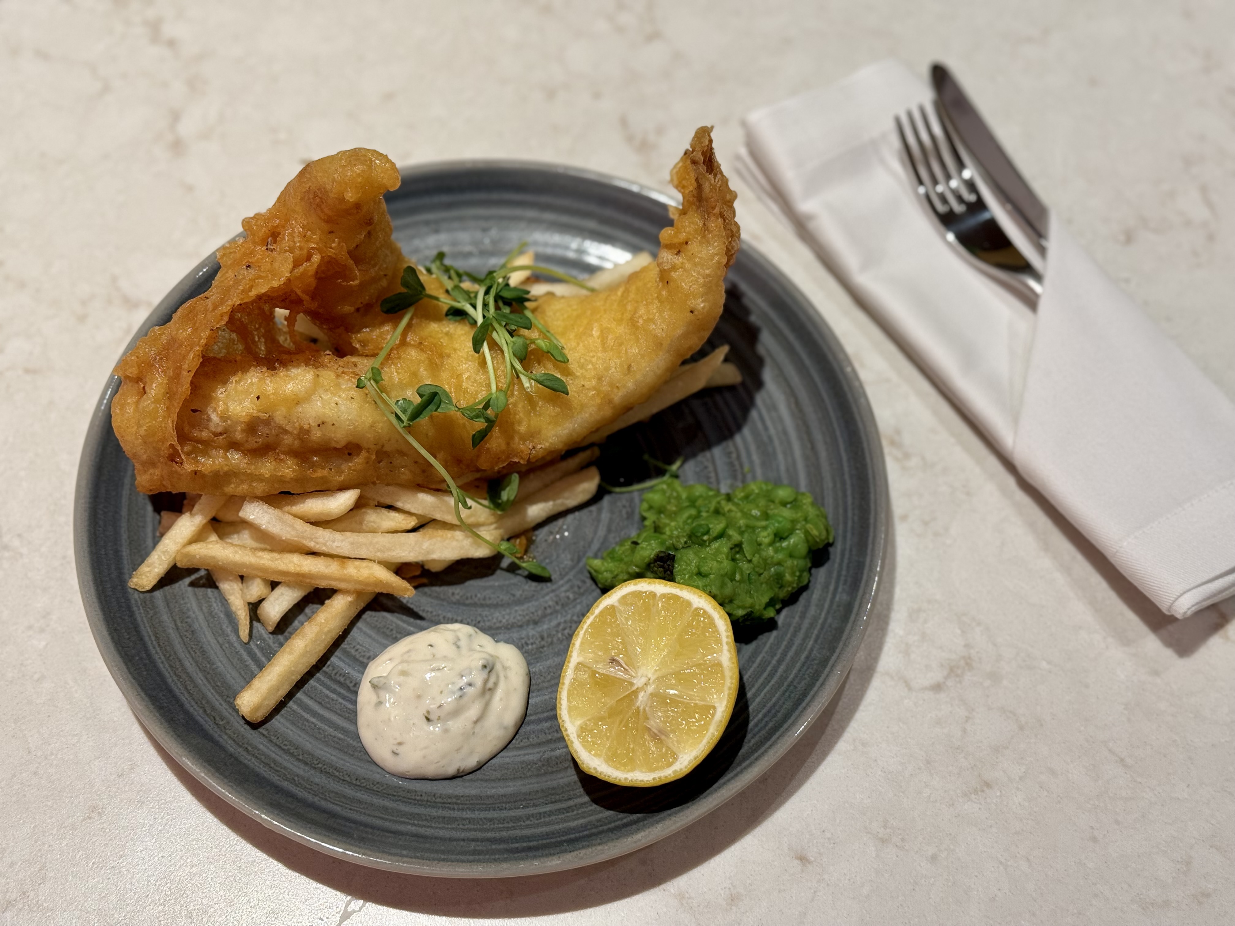 Virgin Atlantic Clubhouse FnB fish and chips Virgin Atlantic Clubhouse FnB fish and chips