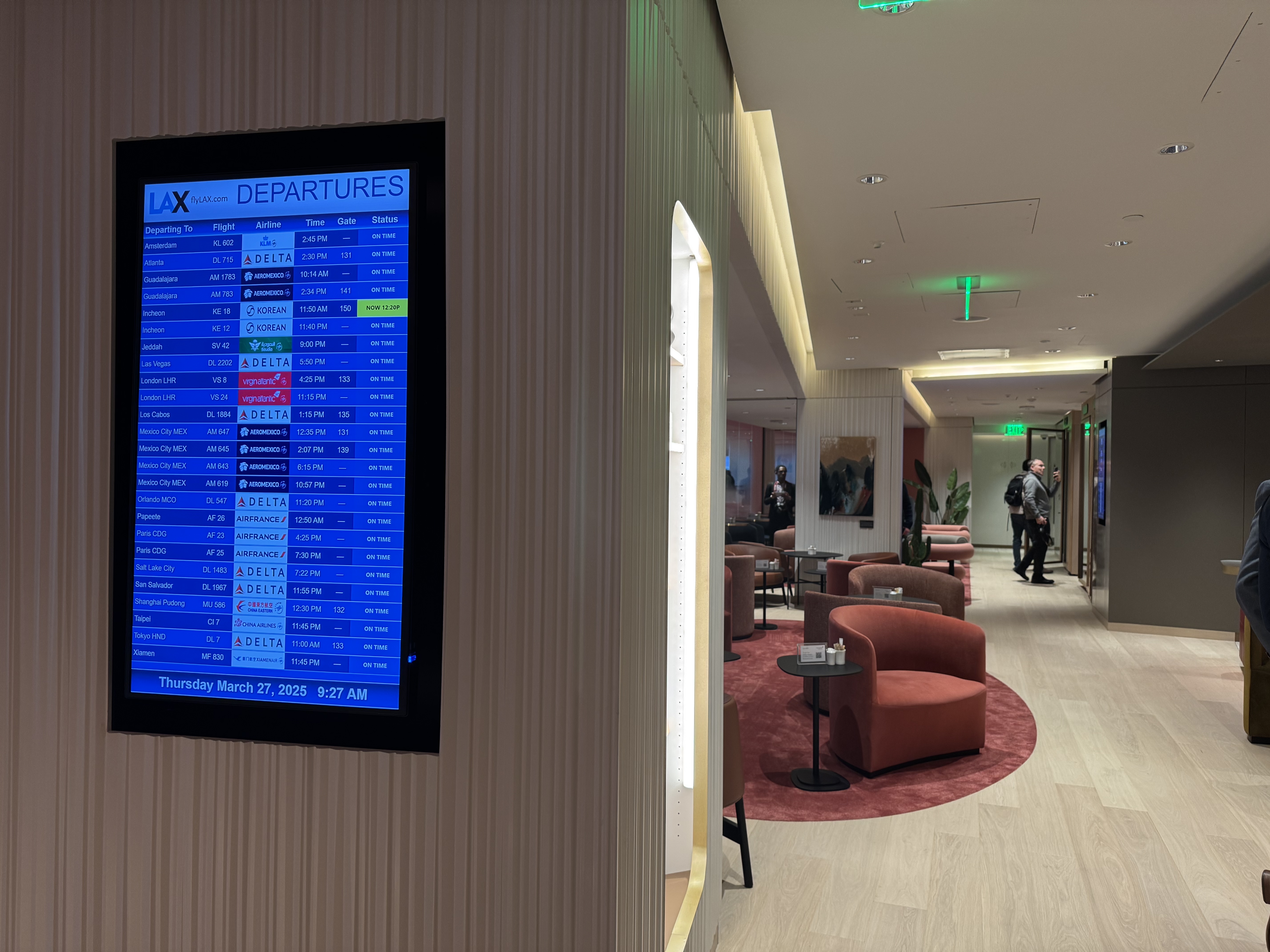 Virgin Atlantic Clubhouse LAX departure board near entrance Virgin Atlantic Clubhouse LAX departure board near entrance